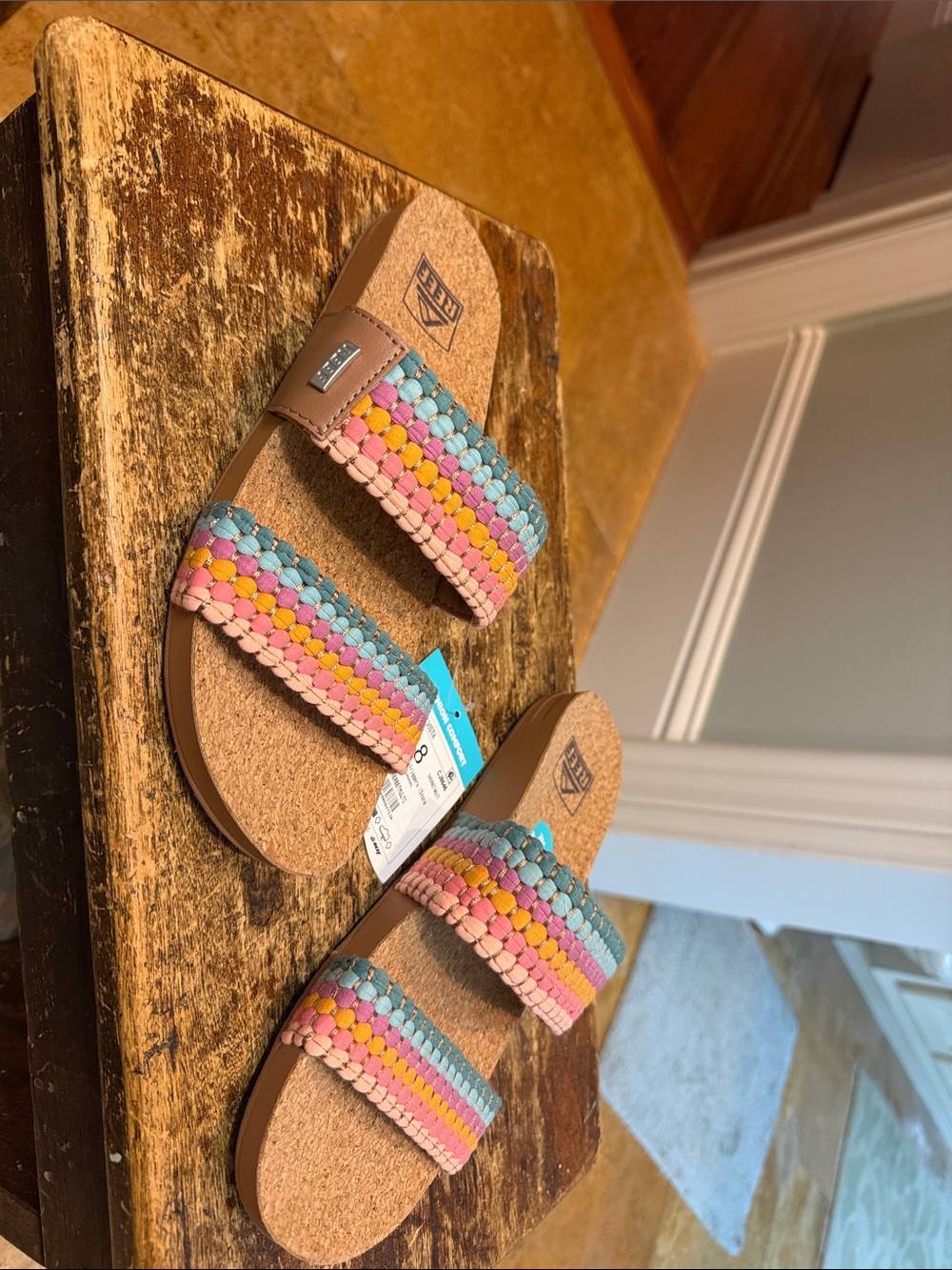 Reef Kids Multicolor Woven Two-Strap Slide Sandals - Pink Blue Yellow